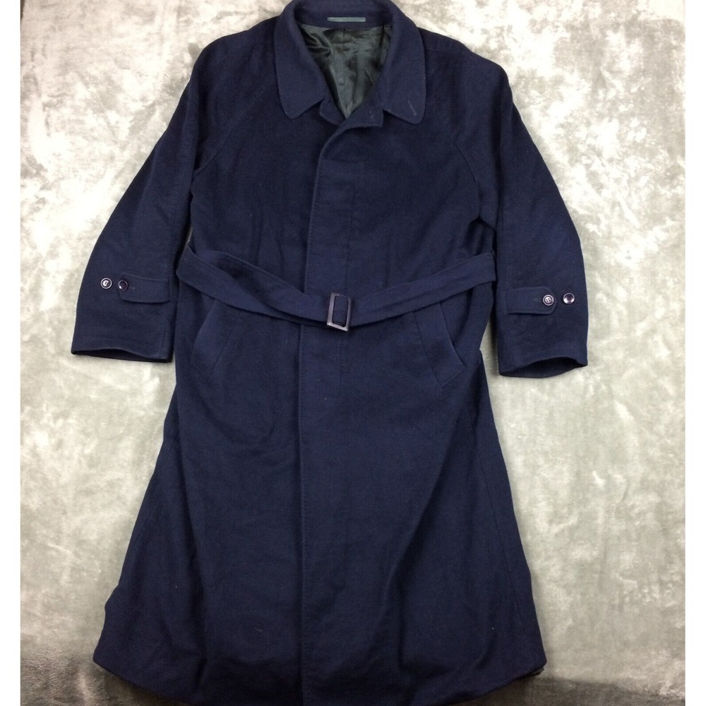 Wexmann London Cashmere Wool Overcoat Mens 50 Reg Blue Long Classic Lined‎